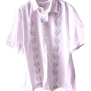 🎉BOGO 1/2🎉 NWT Cafe Luna Mens XL White Palm Leaf Embroidered Button Down Shirt